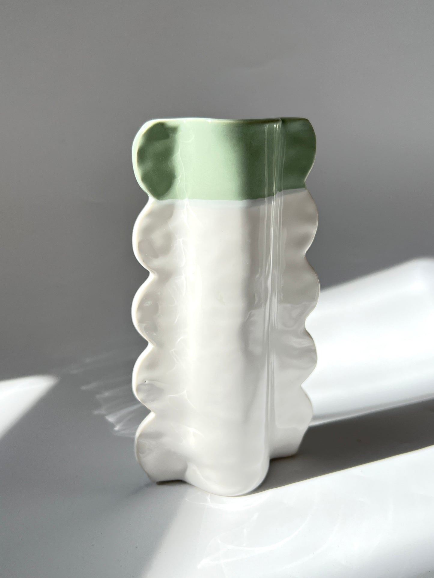 Scalloped Ceramic Vase with Green Top - by Formantics