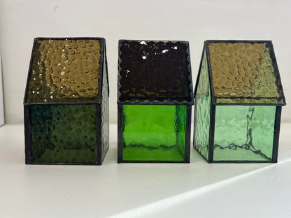 Stained Glass tea light House  - Green