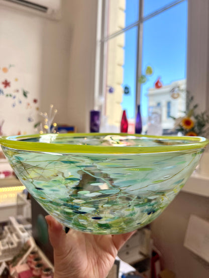 Large Shard Handblown Glass Bowl in Green