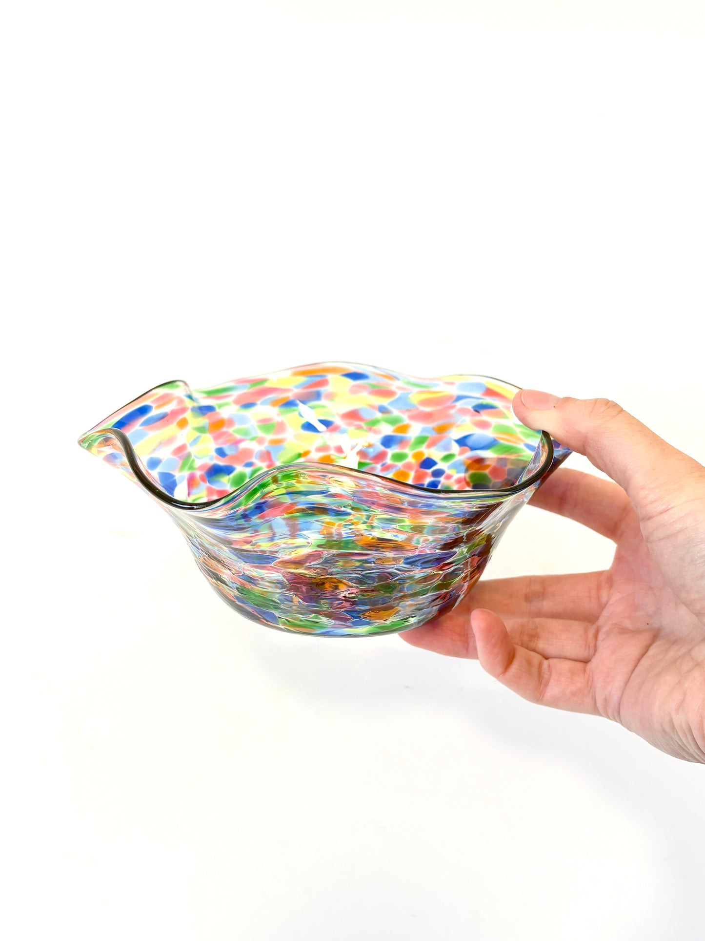 Wavy Handblown Glass Lolly Bowl - Peacock