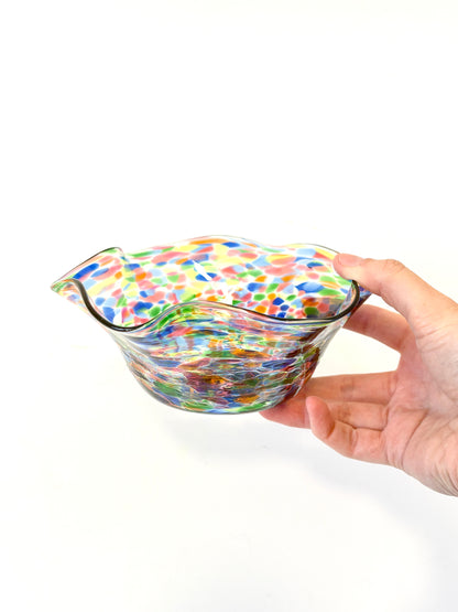 Wavy Handblown Glass Lolly Bowl - Peacock