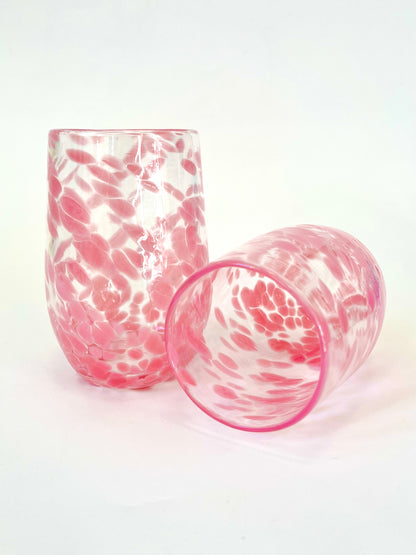 Handblown Glass Tumbler - Speckled Hot Pink