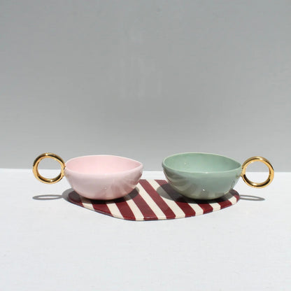 Sage Green 'With Pleasure' Gold-Handled Ceramic Tea Cup