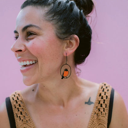 Midi Flame Robin Earrings in Orange / Black
