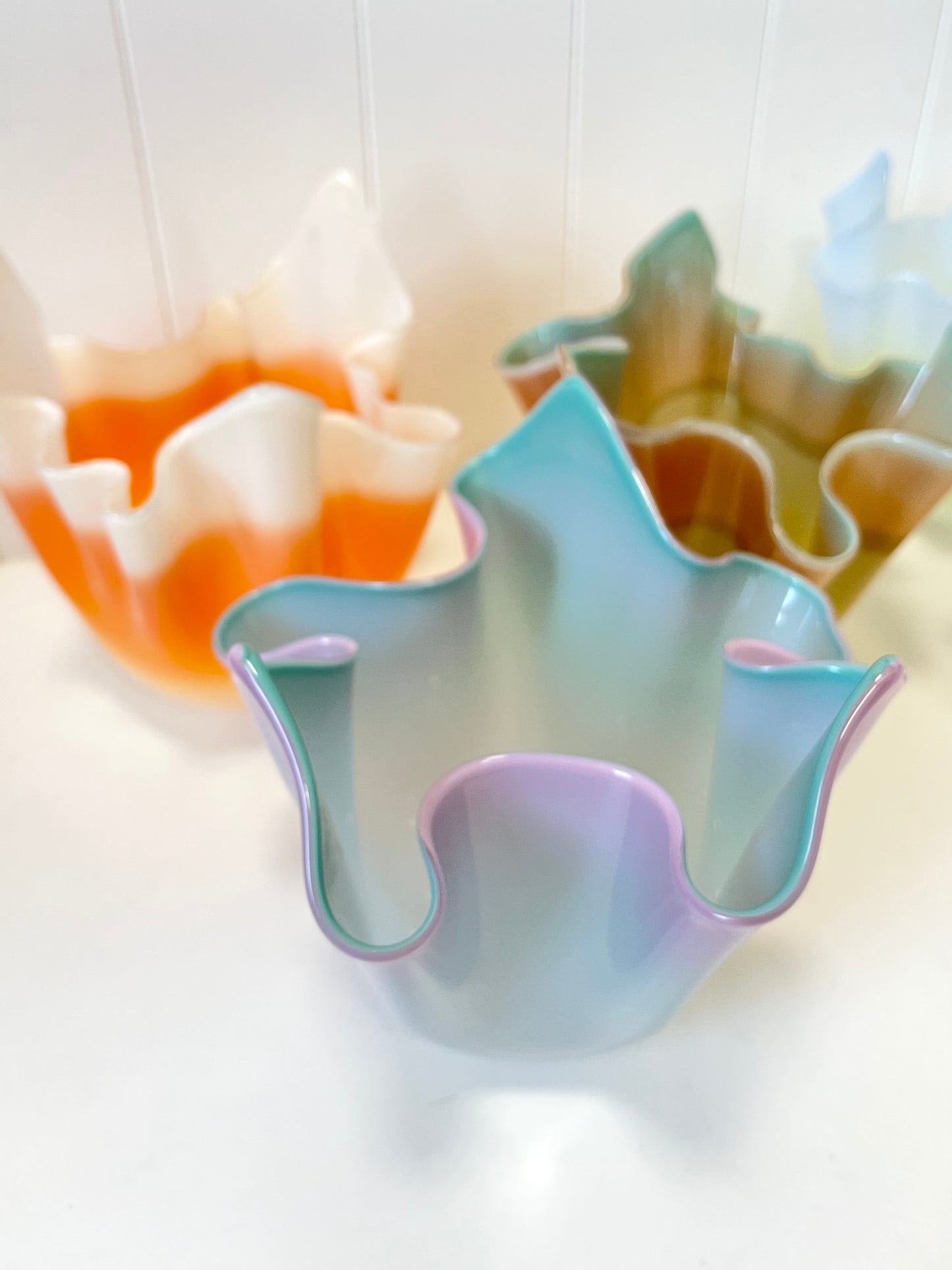 Handblown Glass Fazzoletto Bowl - Orange / White