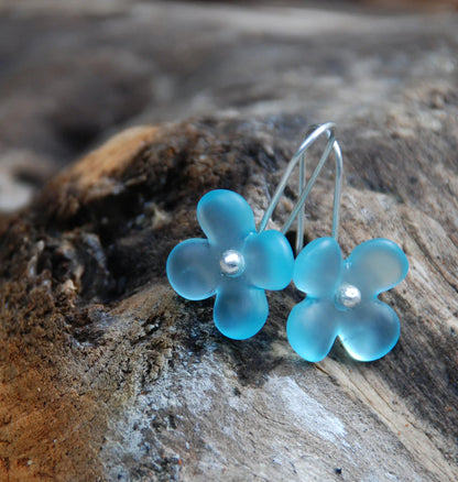 Hydrangea Flower Earrings - Light blue glass