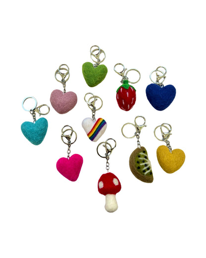 Red Heart Felted Wool Keyring/Clip - red