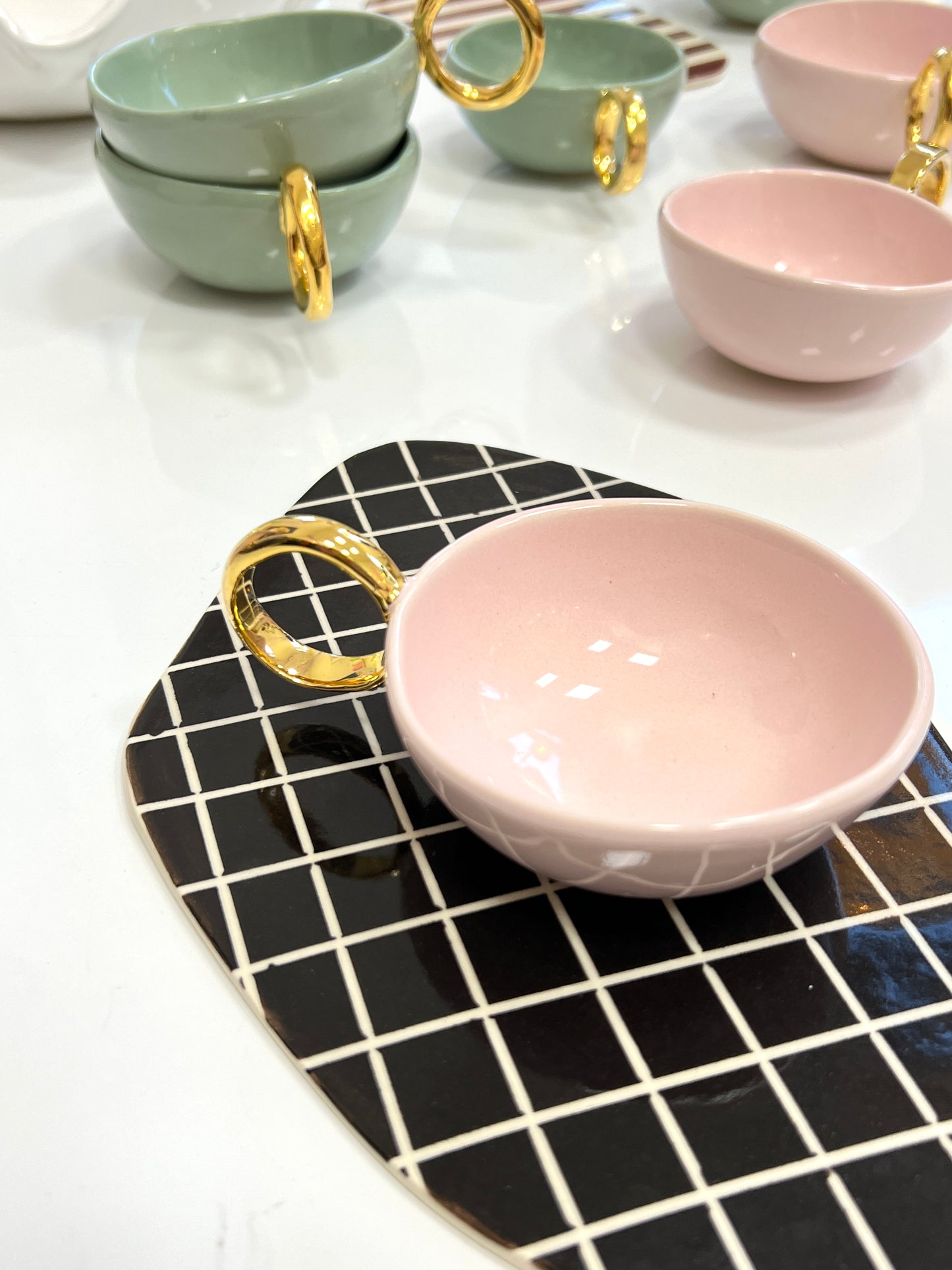 'With Pleasure' Gold-Handled Pink Ceramic Tea Cup