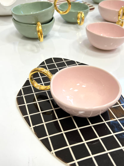 'With Pleasure' Gold-Handled Pink Ceramic Tea Cup