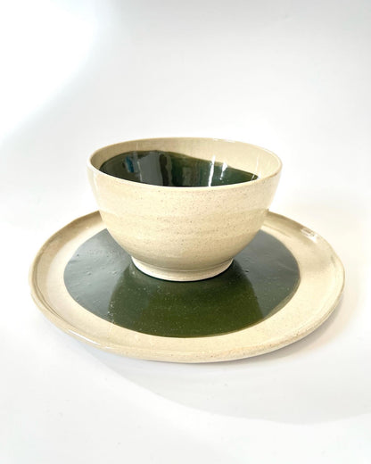 Handmade Ceramic Round Plate - Dark Green