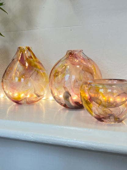 Handblown Glass Sphere Vase - Pink Marble #1