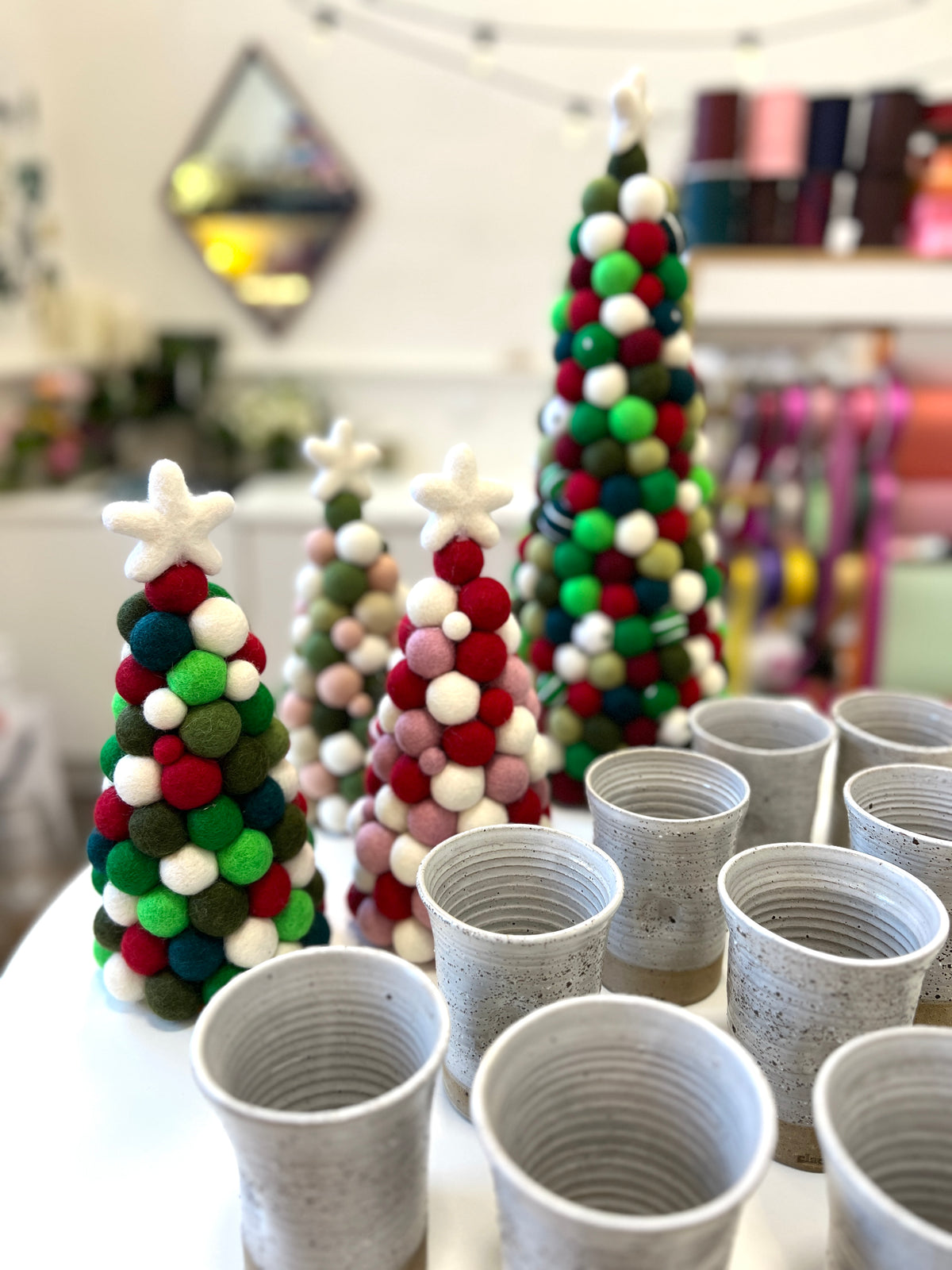Pom-Pom Christmas Tree - Pink & Red Candycane tones