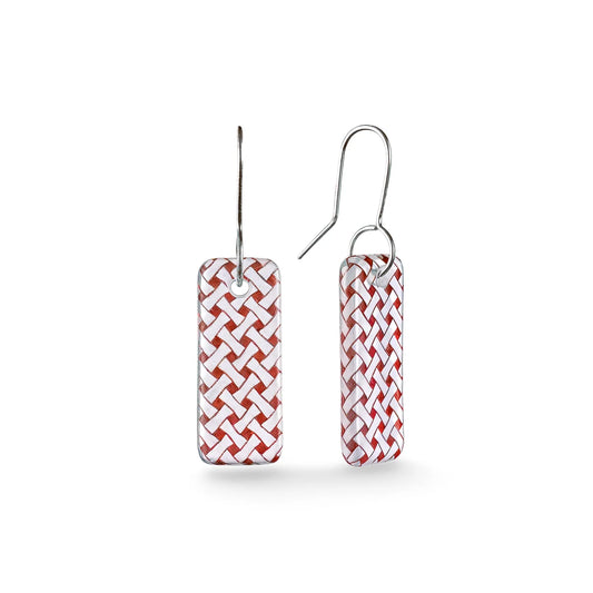 Woven Flax Drop Earrings - Clear / Red