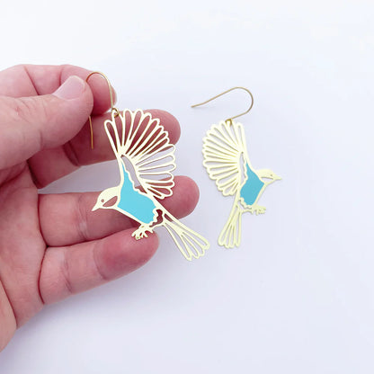 Bird in Flight Earrings in Gold & Duck Egg