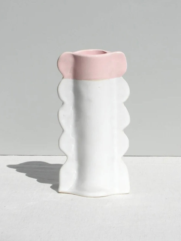 Scalloped Ceramic Vase with Pink Top - by Formantics