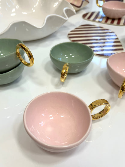 'With Pleasure' Gold-Handled Pink Ceramic Tea Cup