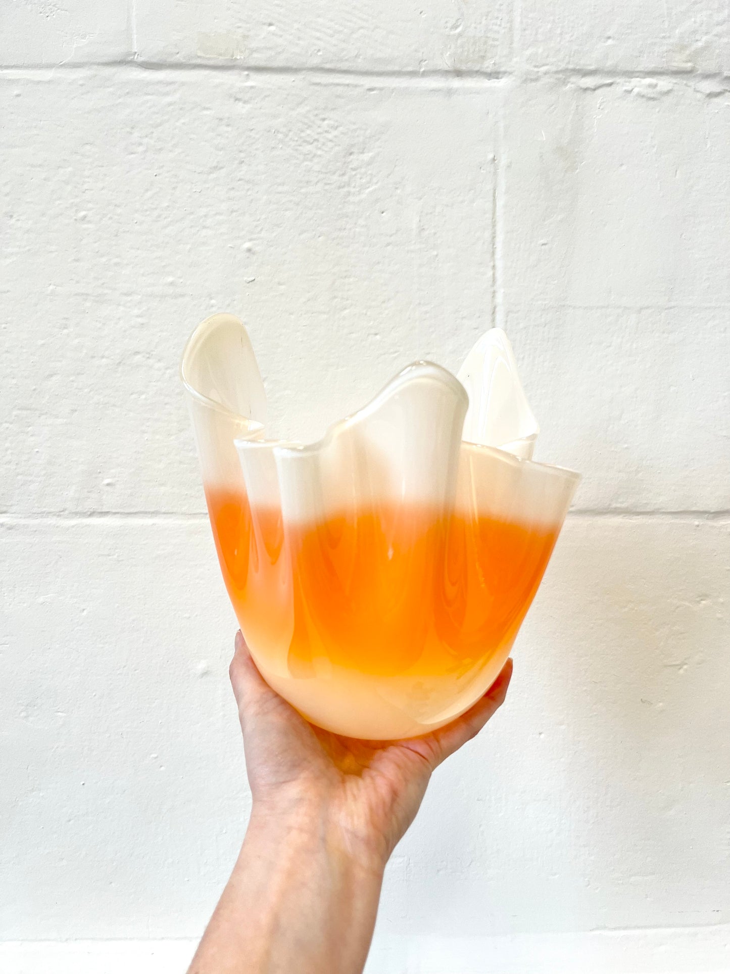 Handblown Glass Fazzoletto Bowl - Orange / White