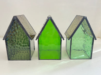 Stained Glass tea light House  - Green
