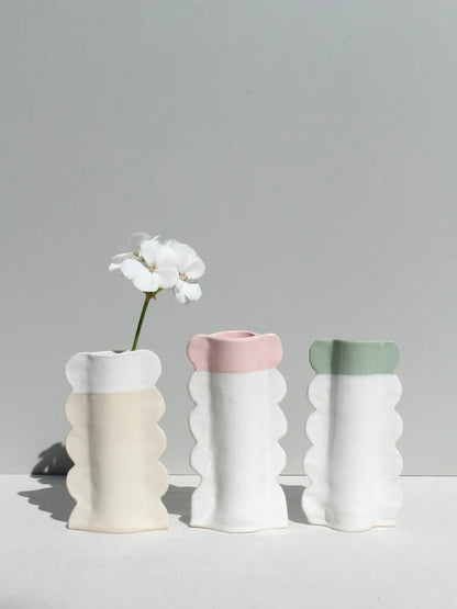 Scalloped Ceramic Vase with Green Top - by Formantics