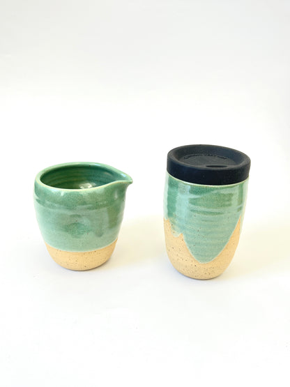 Ceramic Takeaway Cup - Sage Green Scallops