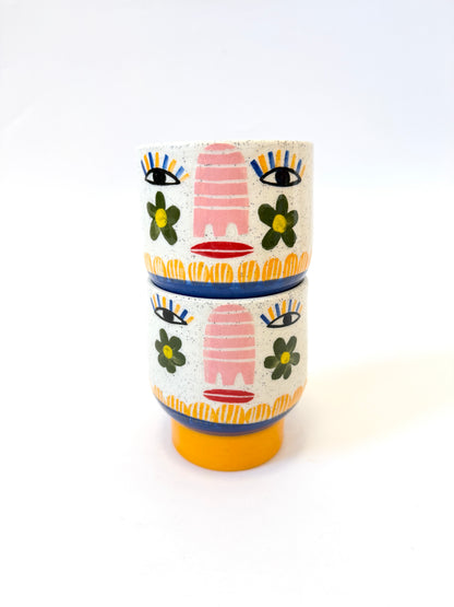 Ceramic Goblet by Studio Soph - Daisy Face / Orange Base