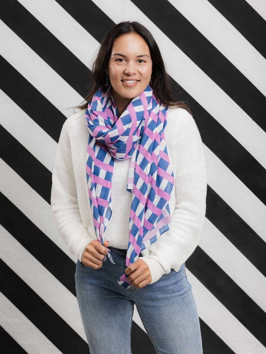 Purple Grid Cotton Scarf