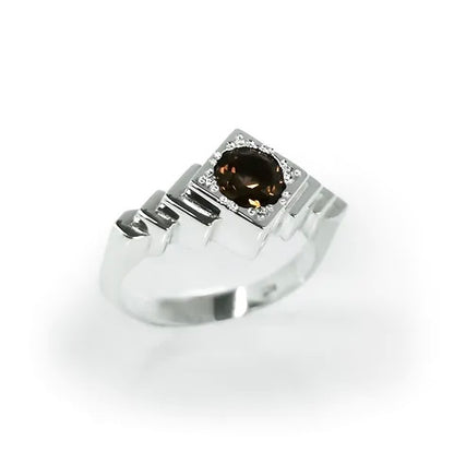 Temple Ring, Sterling Silver & Smokey Quartz: Size R 1/2