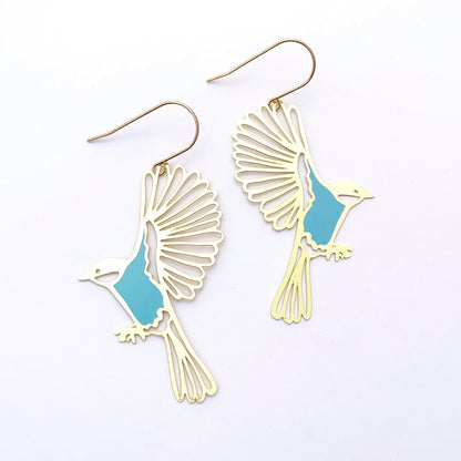 Bird in Flight Earrings in Gold & Duck Egg