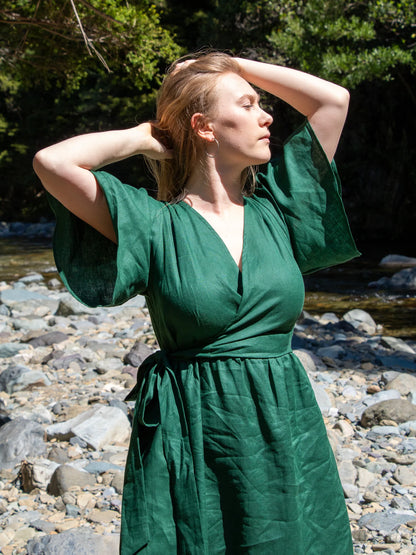 "Kelsey" Dress - Bottle Green Linen