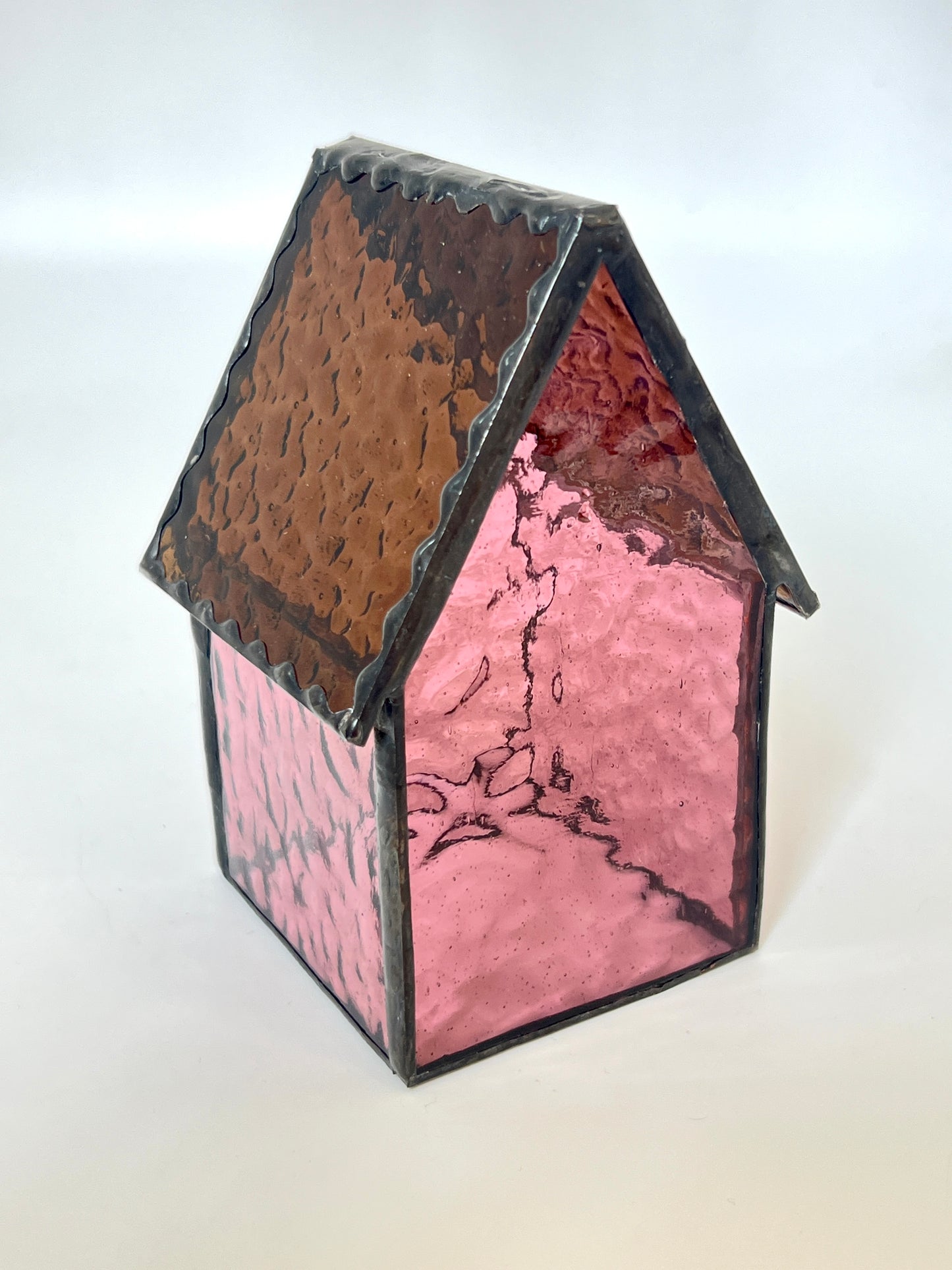 Stained Glass tea light House - Ruby/Purple