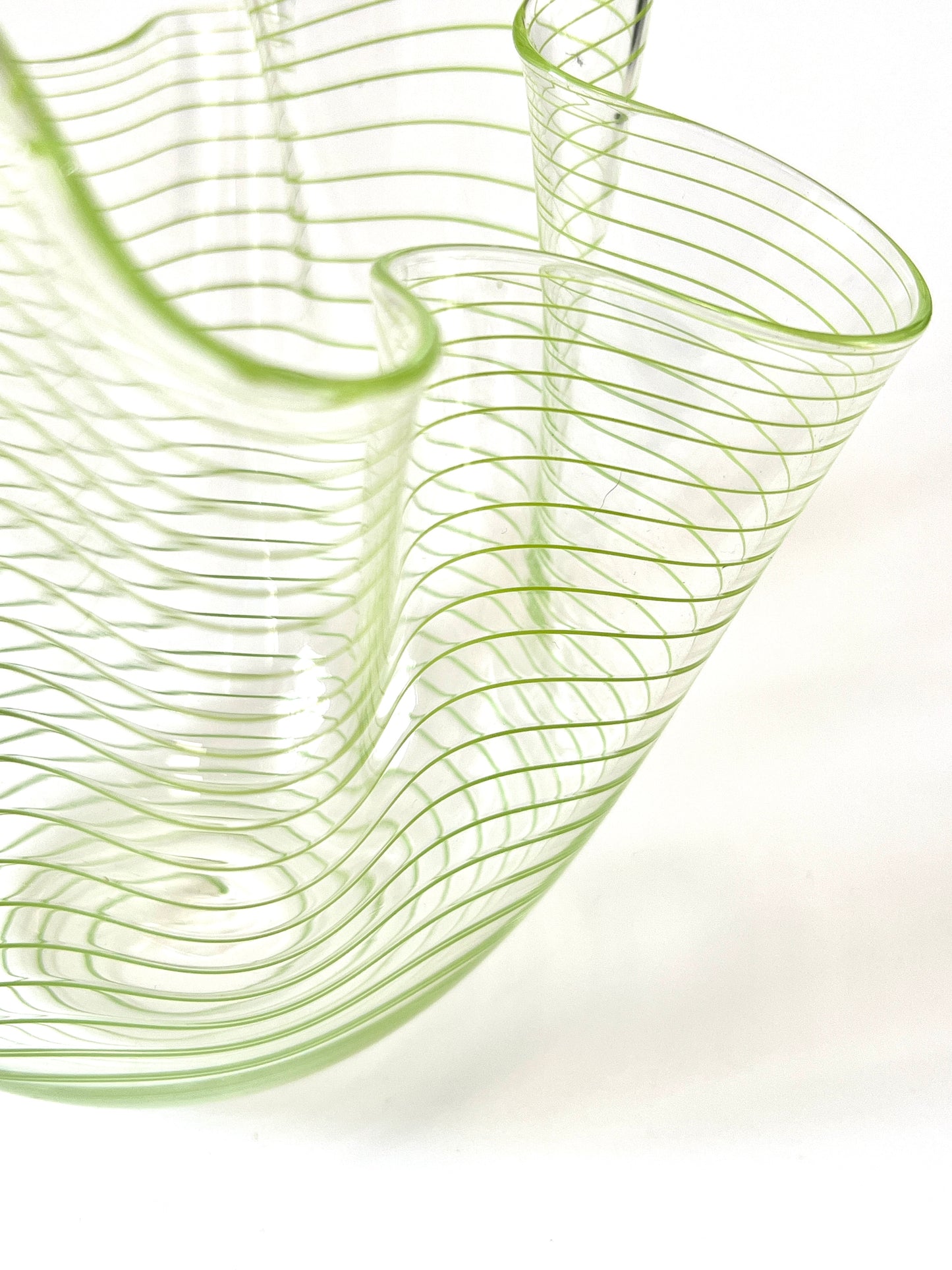 Green stripe Handblown Glass Fazzoletto Bowl - Isobar series