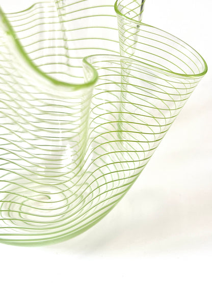 Green stripe Handblown Glass Fazzoletto Bowl - Isobar series