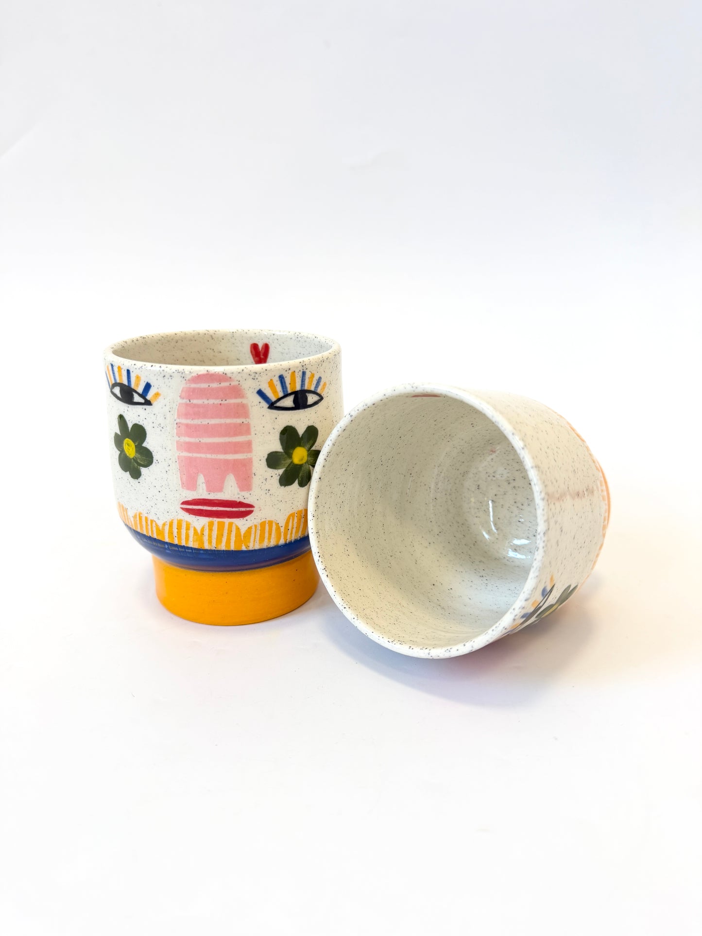 Ceramic Goblet by Studio Soph - Daisy Face / Orange Base