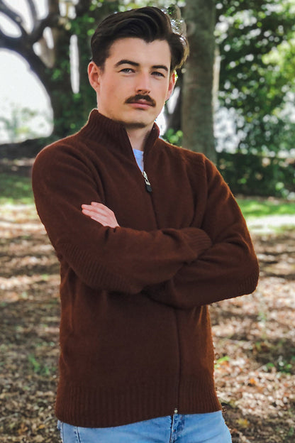 Possum Merino Men's Patch Jacket - Russet - Full zip