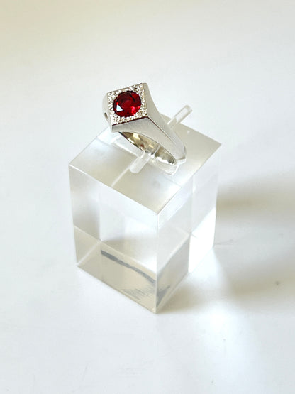 Cluster Arc Ring, Sterling Silver & Garnet: Size Q 1/2