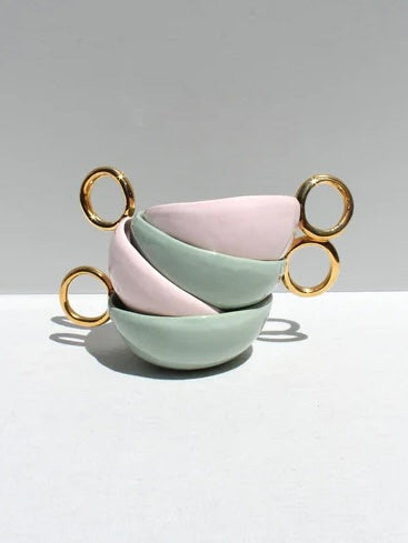 Sage Green 'With Pleasure' Gold-Handled Ceramic Tea Cup