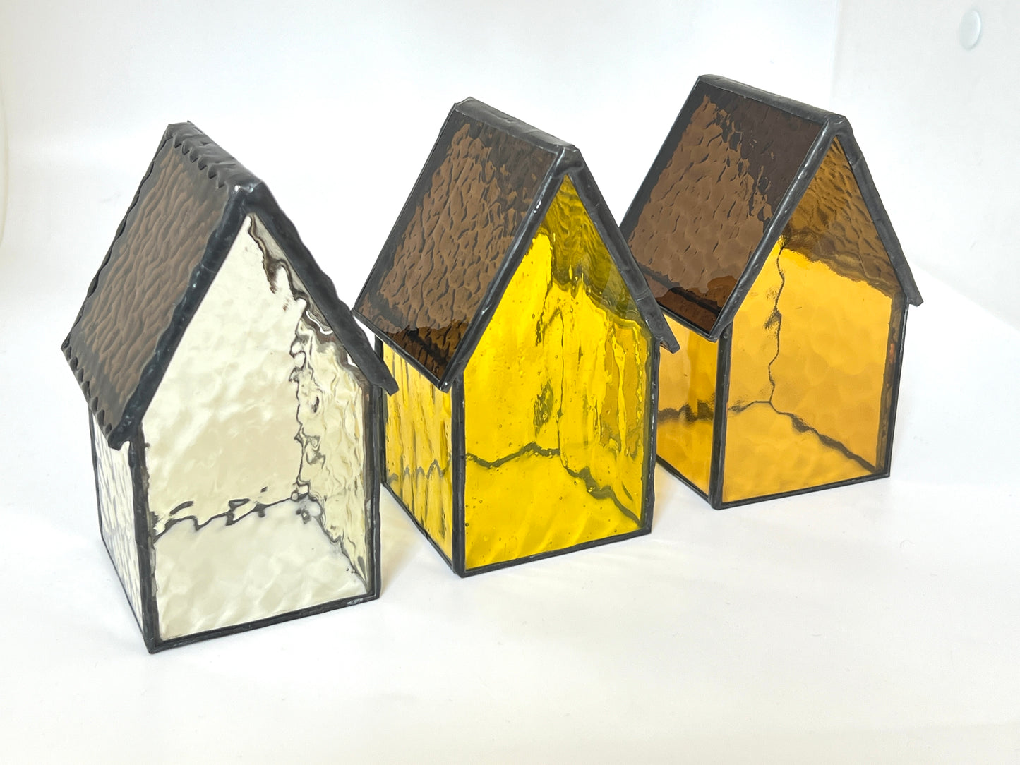 Stained Glass Tea Light House - Dark Yellow
