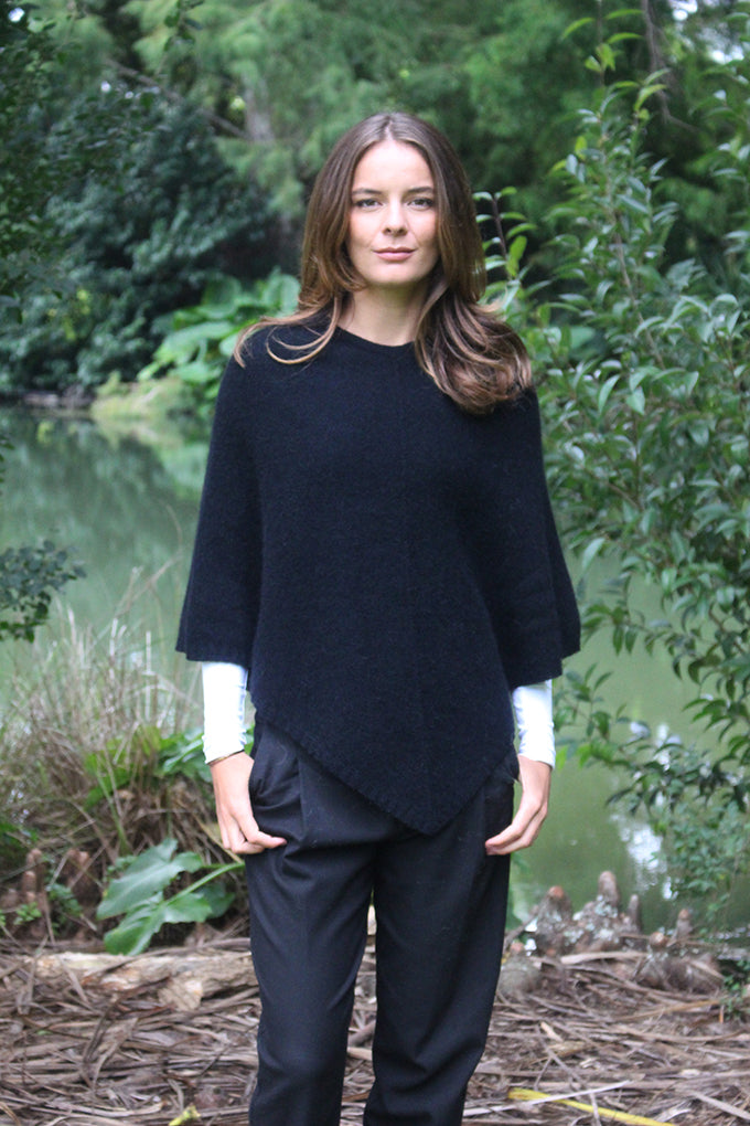 Possum Merino Poncho - Black