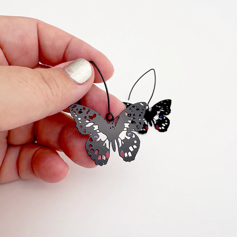 Midi Chequered Swallowtail Butterfly Earrings