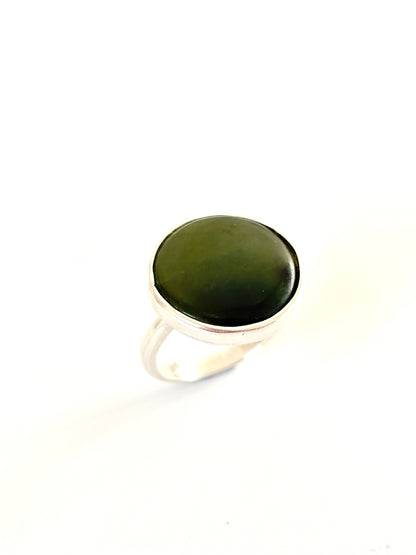 Large Flat Round Ring (RI-RO1) - Jade & Sterling Silver