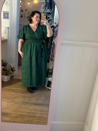 "Kelsey" Dress - Bottle Green Linen