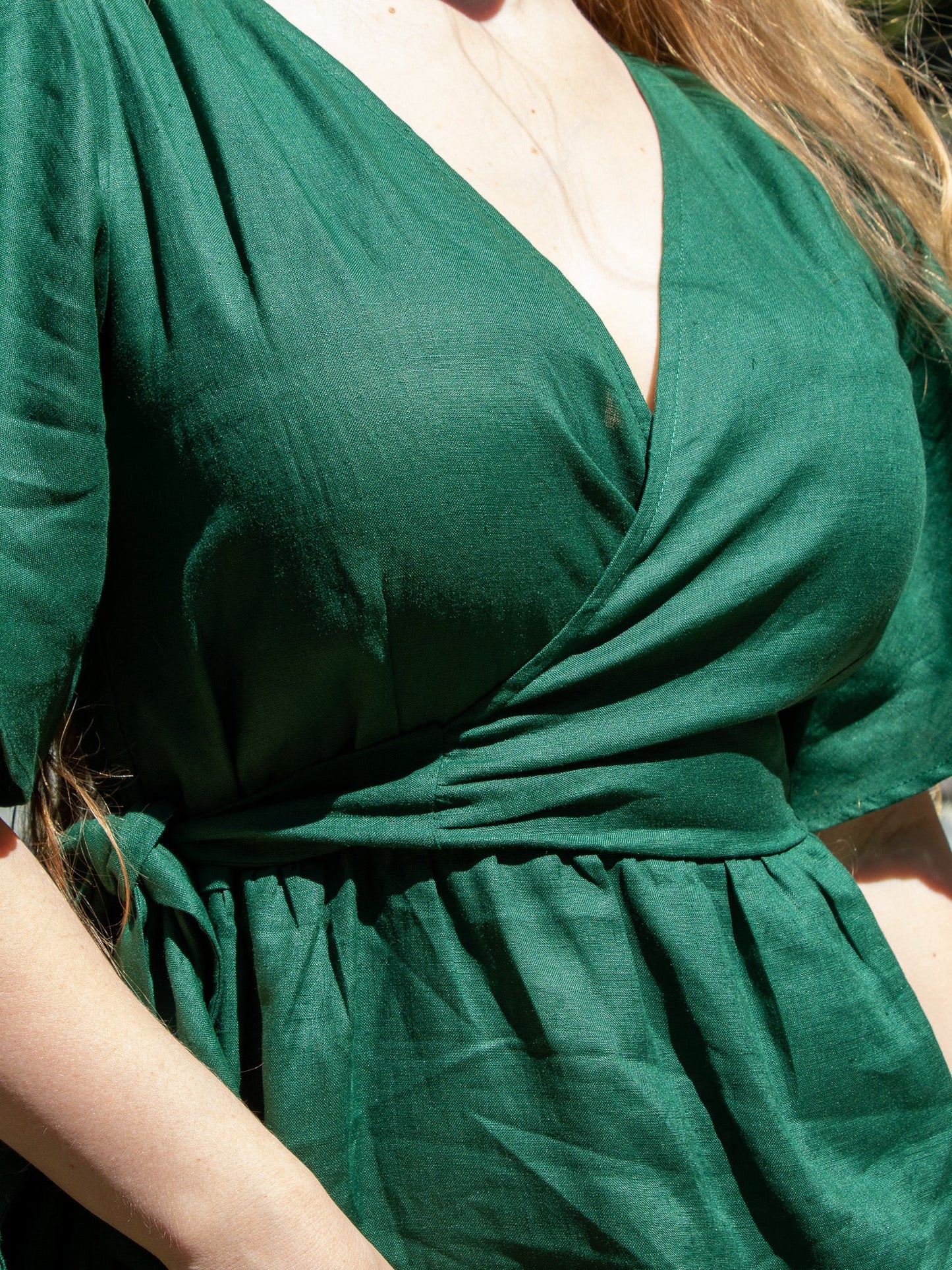 "Kelsey" Dress - Bottle Green Linen