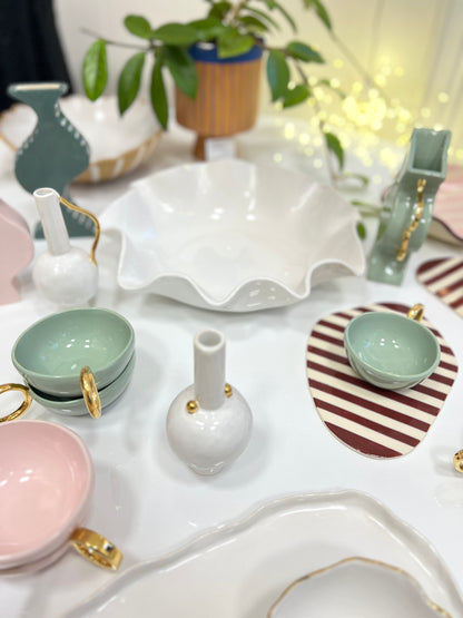 Sage Green 'With Pleasure' Gold-Handled Ceramic Tea Cup