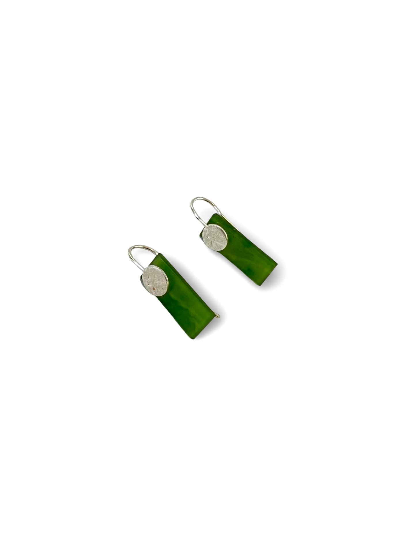 Small Flat Rectangle  Pounamu Earrings with Silver Circle (EA-RE9)