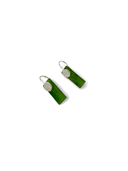 Small Flat Rectangle  Pounamu Earrings with Silver Circle (EA-RE9)