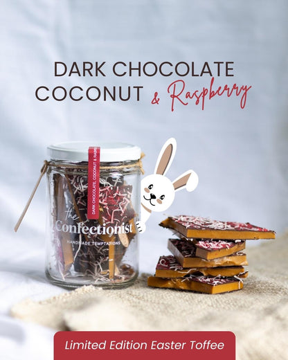Easter Edition - Dark Chocolate Coconut & Raspberry Toffee - Jar, 200g