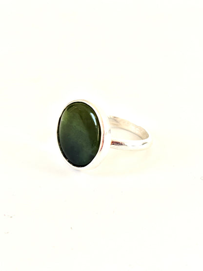 Large Flat Round Ring (RI-RO1) - Jade & Sterling Silver