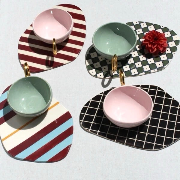 'With Pleasure' Gold-Handled Pink Ceramic Tea Cup