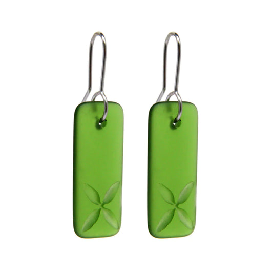 Drop Tapa Earrings - Etched Green Glass