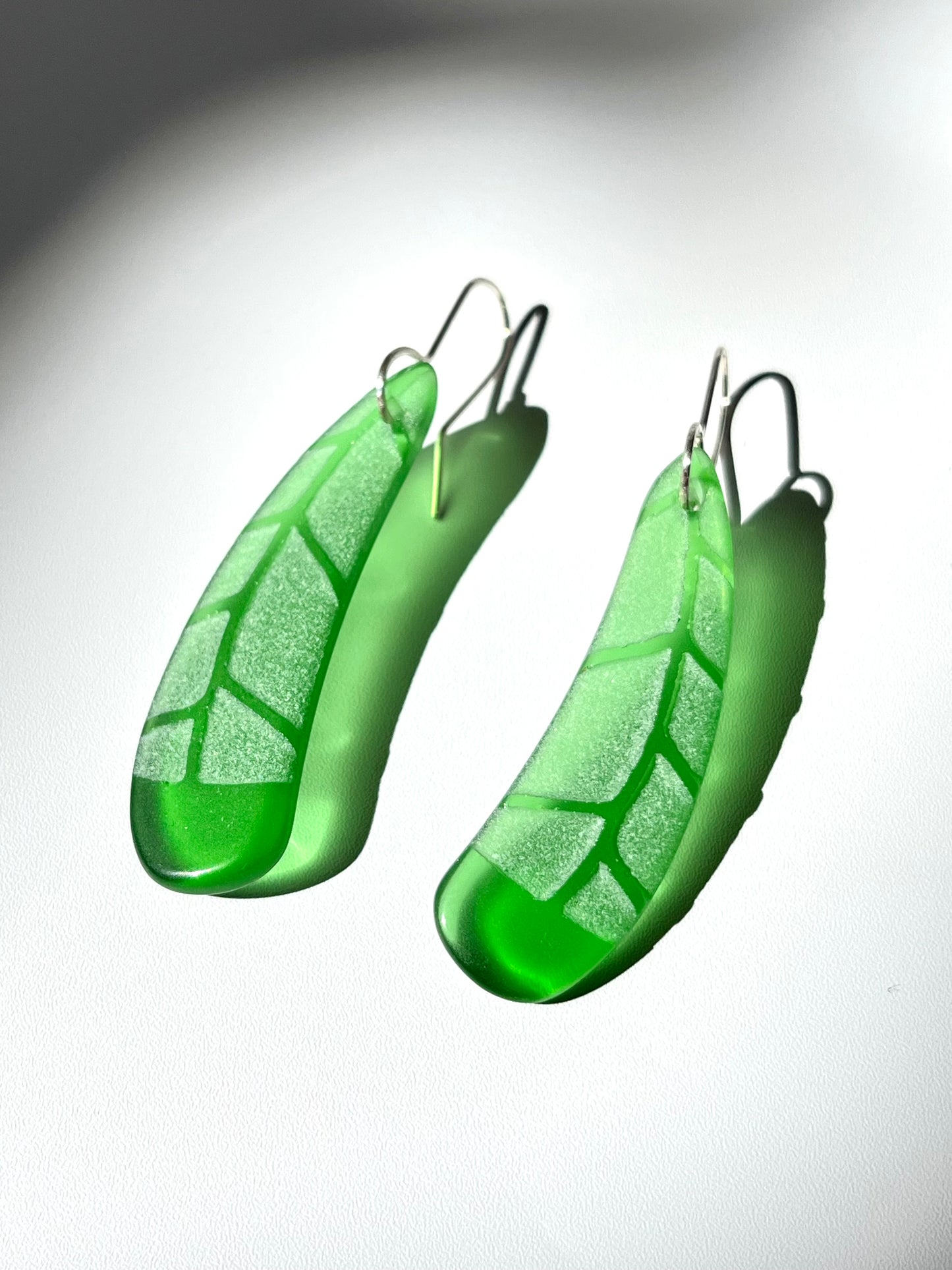 Huia Feather Earrings - Green Glass